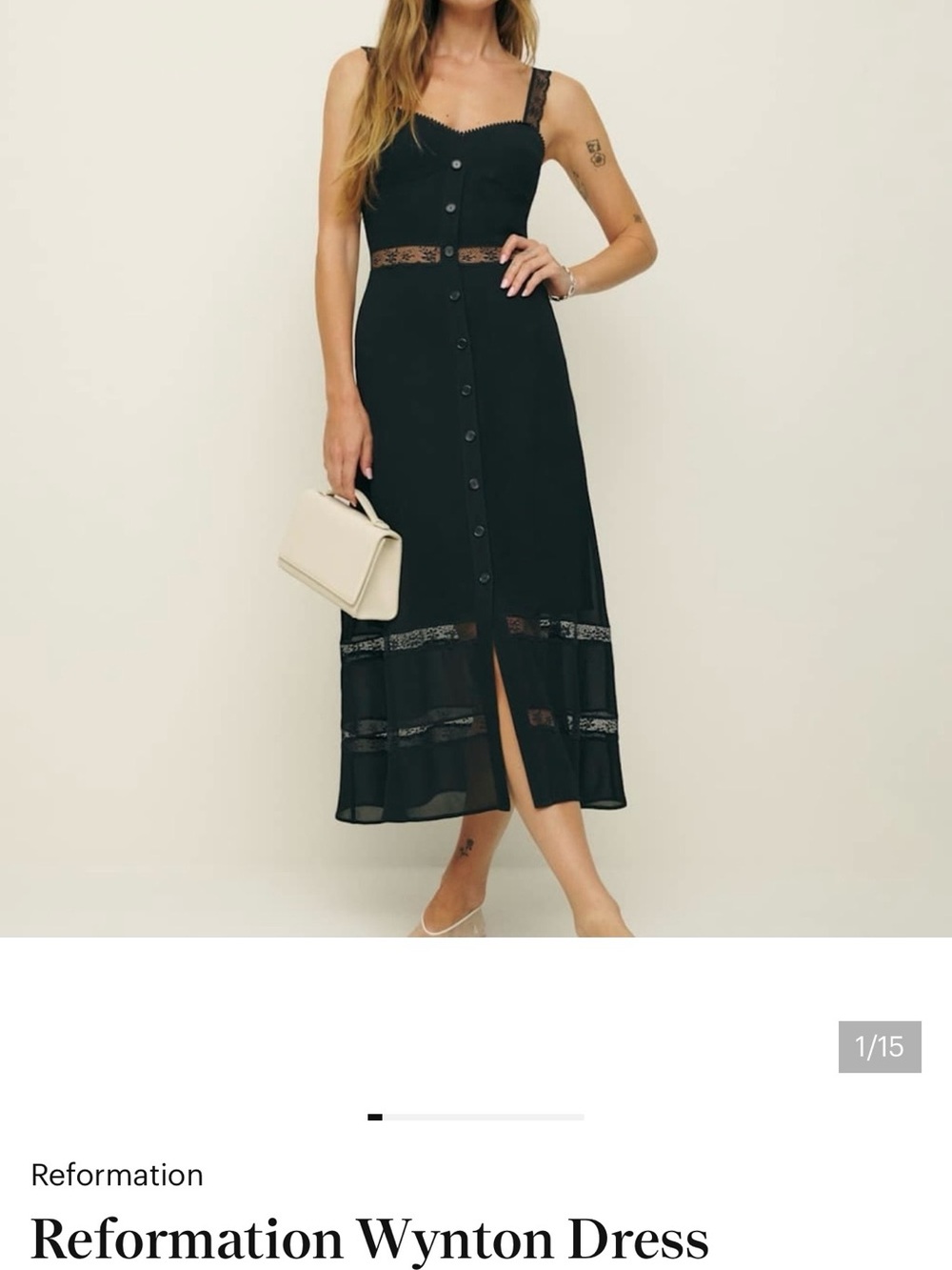 Reformation Black Lace-Trim Maxi Skirt
